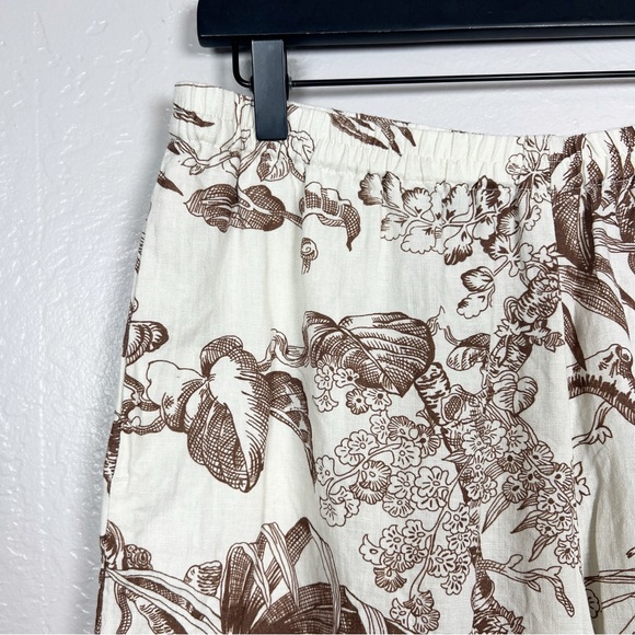 COS Women’s Size 8 Cream & Brown Botanical Print Pull-On Longline Linen Shorts - Picture 4 of 15